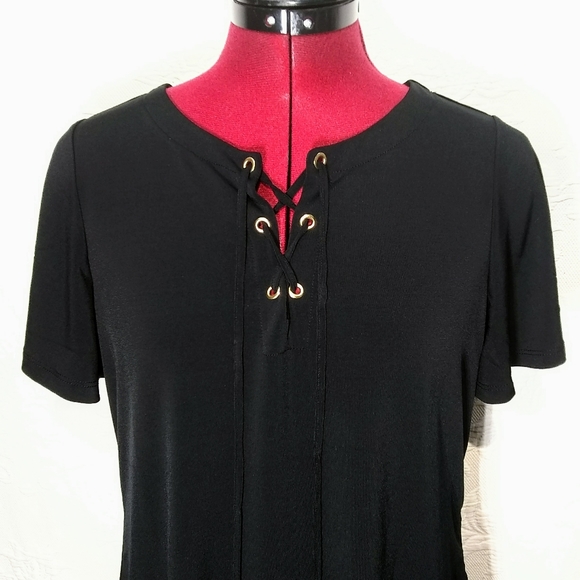 Liz Claiborne NWT Small Black Lace Up Top Blouse - Picture 3 of 11